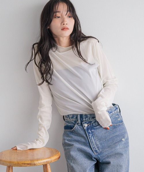 LOWRYS FARM(ローリーズファーム)の「シアーハイネックLS 234643(Tシャツ/カットソー・レディース・ホワイト/ブラウン/その他1/その他2/アイボリー/ブラック・FREE)」の8枚目の写真