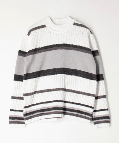 HIDEAWAYS NICOLE(ハイダウェイニコル)の「編地切替ボーダークルーネックプルオーバー(ニット/セーター・メンズ・ブラック/オフホワイト/ネイビー・MEDIUM/LARGE/X-LARGE)」の2枚目の写真