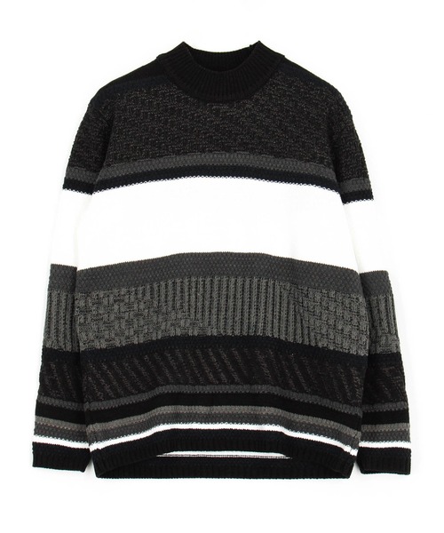 【セール】編地切替ボーダークルーネックプルオーバー（ニット/セーター）｜HIDEAWAYS NICOLE（ハイダウェイニコル）