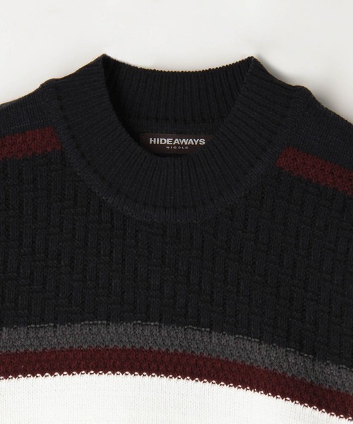 HIDEAWAYS NICOLE(ハイダウェイニコル)の「編地切替ボーダークルーネックプルオーバー(ニット/セーター・メンズ・ブラック/オフホワイト/ネイビー・MEDIUM/LARGE/X-LARGE)」の7枚目の写真
