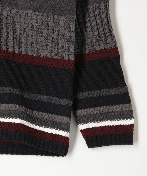 HIDEAWAYS NICOLE(ハイダウェイニコル)の「編地切替ボーダークルーネックプルオーバー(ニット/セーター・メンズ・ブラック/オフホワイト/ネイビー・MEDIUM/LARGE/X-LARGE)」の6枚目の写真