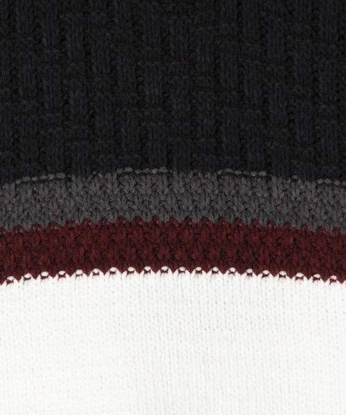 HIDEAWAYS NICOLE(ハイダウェイニコル)の「編地切替ボーダークルーネックプルオーバー(ニット/セーター・メンズ・ブラック/オフホワイト/ネイビー・MEDIUM/LARGE/X-LARGE)」の4枚目の写真