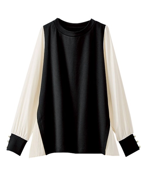 BELLUNA PLUS(ベルーナ)の「サイドプリーツ袖ボタン使いプルオーバー(Tシャツ/カットソー・レディース・ミント/ブラック系/モカ・X-LARGE/MEDIUM/LARGE)」の4枚目の写真