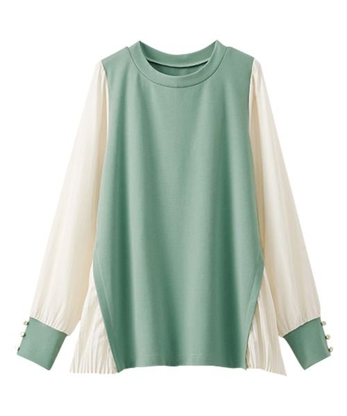 BELLUNA PLUS(ベルーナ)の「サイドプリーツ袖ボタン使いプルオーバー(Tシャツ/カットソー・レディース・ミント/ブラック系/モカ・X-LARGE/MEDIUM/LARGE)」の6枚目の写真