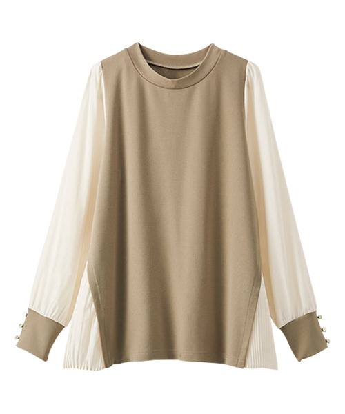 BELLUNA PLUS(ベルーナ)の「サイドプリーツ袖ボタン使いプルオーバー(Tシャツ/カットソー・レディース・ミント/ブラック系/モカ・X-LARGE/MEDIUM/LARGE)」の5枚目の写真