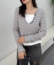 レディースのTシャツ/カットソー（長袖 / ボーダー柄