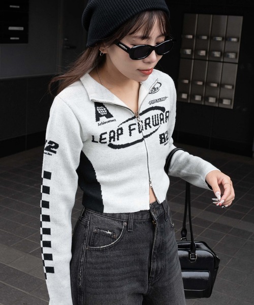 セール】WEGO/WZIPレーシングニットトップス(カーディガン セール】WEGO/WZIPレーシングニットトップス(カーディガン