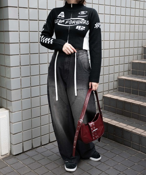 WEGO(ウィゴー)の「WEGO/WZIPレーシングニットトップス(カーディガン/ボレロ・レディース・ブラック/ホワイト・FREE)」の11枚目の写真