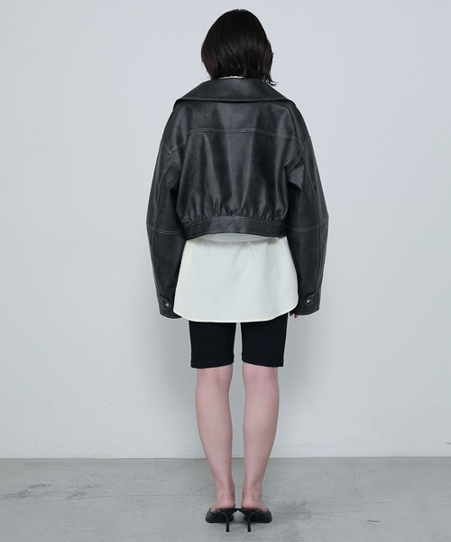 le ELMi（ルエルミ）の「Stitched collar vintage-like short blouson / ステッチカラーヴィンテージライクショートブルゾン（ブルゾン・レディース・ブラック/ブラウン/グレー・FREE）」の12枚目の写真