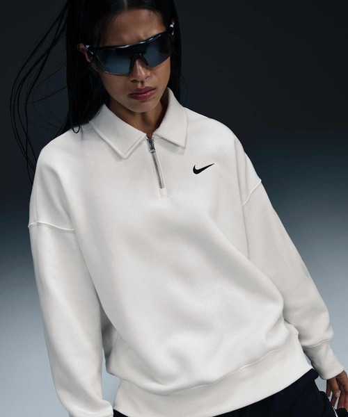 ナイキ スポーツウェア フェニックス フリース ウィメンズ オーバーサイズド 1/4ジップ ポロ / Nike Sports Phoenix Fleece Women's Oversized 1/4-Zip Polo FZ3208-133 Sail
