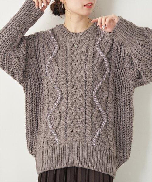 natural couture（ナチュラルクチュール）の「配色ラインゆるケーブルニット（ニット/セーター・レディース・ブルー/チャコールグレー/アイボリー/ブラック・FREE）」の19枚目の写真