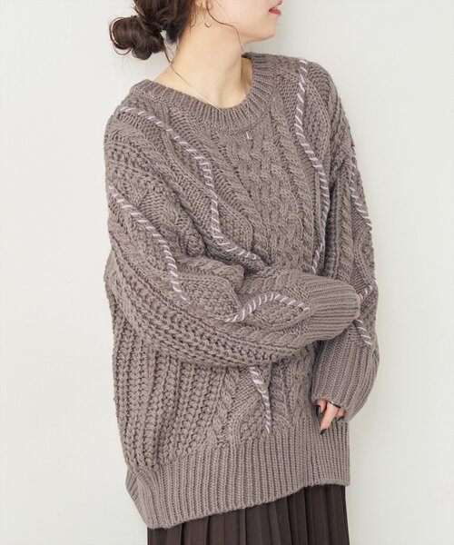 natural couture（ナチュラルクチュール）の「配色ラインゆるケーブルニット（ニット/セーター・レディース・ブルー/チャコールグレー/アイボリー/ブラック・FREE）」の21枚目の写真