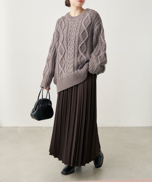 natural couture（ナチュラルクチュール）の「配色ラインゆるケーブルニット（ニット/セーター・レディース・ブルー/チャコールグレー/アイボリー/ブラック・FREE）」の22枚目の写真