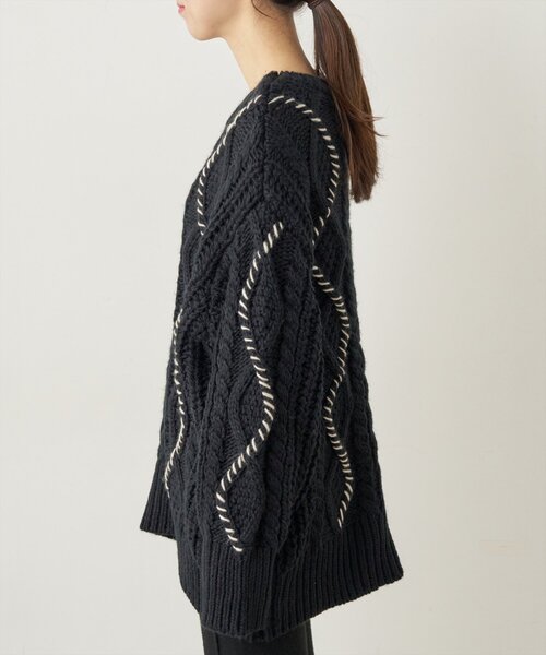 natural couture（ナチュラルクチュール）の「配色ラインゆるケーブルニット（ニット/セーター・レディース・ブルー/チャコールグレー/アイボリー/ブラック・FREE）」の7枚目の写真