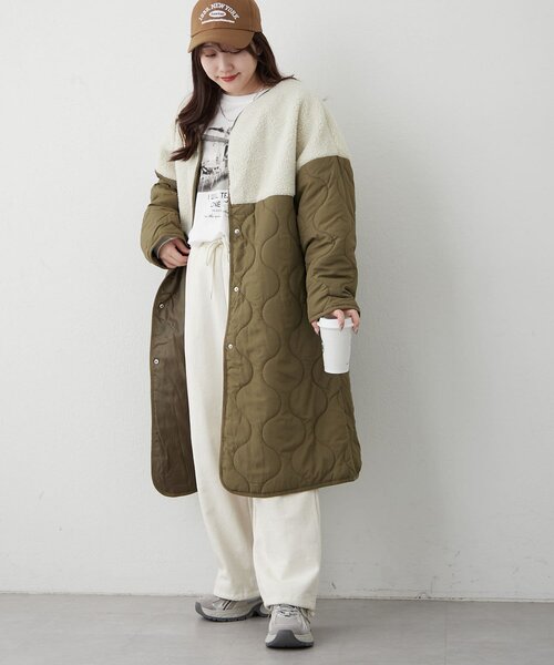 【セール】ボア切替キルトロングジャケット（ブルゾン）｜Remind me and forever（リマインドミーアンドフォーエバー） 4,905円