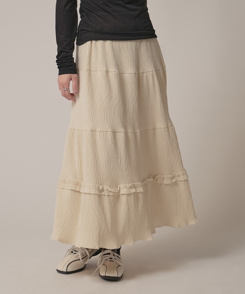 BLANK　（ブランク）の「▲Rib Tiered Long Skirt / リブティアードスカート（スカート・レディース・ナチュラル/ブラック/ブラウン・FREE）」の3枚目の写真
