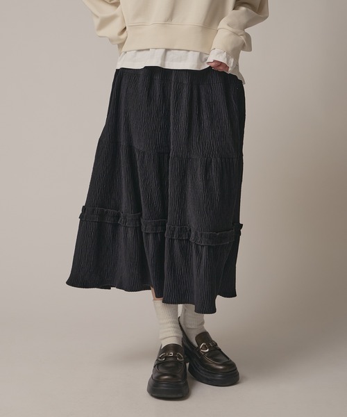 BLANK　（ブランク）の「▲Rib Tiered Long Skirt / リブティアードスカート（スカート・レディース・ナチュラル/ブラック/ブラウン・FREE）」の9枚目の写真