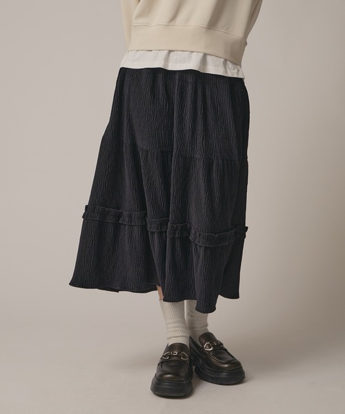 BLANK　（ブランク）の「▲Rib Tiered Long Skirt / リブティアードスカート（スカート・レディース・ナチュラル/ブラック/ブラウン・FREE）」の10枚目の写真