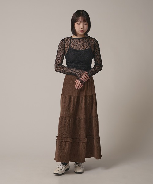 BLANK　（ブランク）の「▲Rib Tiered Long Skirt / リブティアードスカート（スカート・レディース・ナチュラル/ブラック/ブラウン・FREE）」の18枚目の写真