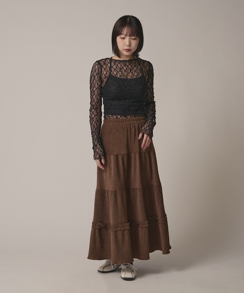 BLANK　（ブランク）の「▲Rib Tiered Long Skirt / リブティアードスカート（スカート・レディース・ナチュラル/ブラック/ブラウン・FREE）」の19枚目の写真