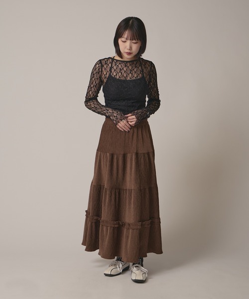 BLANK　（ブランク）の「▲Rib Tiered Long Skirt / リブティアードスカート（スカート・レディース・ナチュラル/ブラック/ブラウン・FREE）」の20枚目の写真
