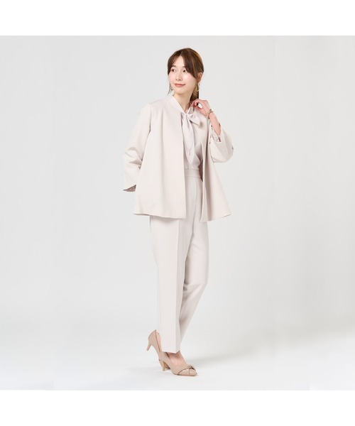 TOKYO SHIRTS(トウキョウシャツ)の「パンツ ダブルクロス素材 セットアップ可能 レディース(スラックス・レディース・サンドグレー・M/L)」の3枚目の写真