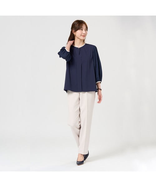 TOKYO SHIRTS(トウキョウシャツ)の「パンツ ダブルクロス素材 セットアップ可能 レディース(スラックス・レディース・サンドグレー・M/L)」の2枚目の写真
