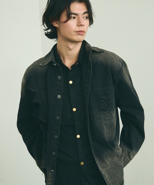Shoowtime(ショウタイム)の「vintage wash black denim shirt / ビンテージウォッシュブラックデニムシャツ(シャツ/ブラウス・メンズ・ブラック系・MEDIUM/LARGE/X-LARGE)」の6枚目の写真