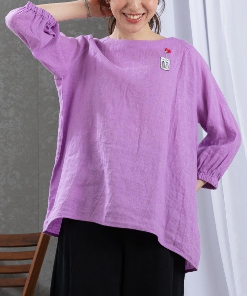 ピッコーネ　シャツ　チュニック　刺繍 刺繍ワッペン麻100％チュニック（シャツ/ブラウス）｜STUDIO PICONE