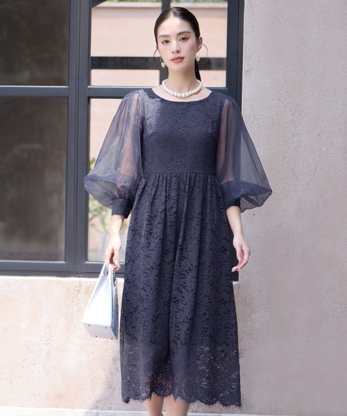 DRESS PLUS(ドレスプラス)の「レースとシアー素材を切り替えた大人ドレスワンピース(ドレス・レディース・ブラウン/ブラック/チャコールグレー・XXL/XL/L/M/S)」の3枚目の写真
