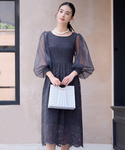 DRESS PLUS(ドレスプラス)の「レースとシアー素材を切り替えた大人ドレスワンピース(ドレス・レディース・ブラウン/ブラック/チャコールグレー・XXL/XL/L/M/S)」の12枚目の写真