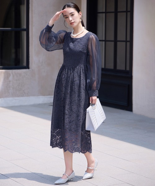 DRESS PLUS(ドレスプラス)の「レースとシアー素材を切り替えた大人ドレスワンピース(ドレス・レディース・ブラウン/ブラック/チャコールグレー・XXL/XL/L/M/S)」の13枚目の写真