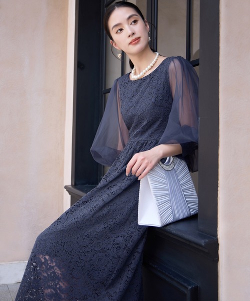 DRESS PLUS(ドレスプラス)の「レースとシアー素材を切り替えた大人ドレスワンピース(ドレス・レディース・ブラウン/ブラック/チャコールグレー・XXL/XL/L/M/S)」の14枚目の写真