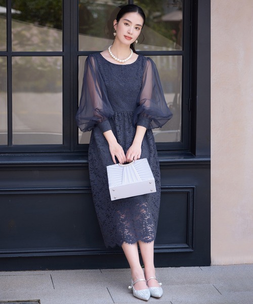 DRESS PLUS(ドレスプラス)の「レースとシアー素材を切り替えた大人ドレスワンピース(ドレス・レディース・ブラウン/ブラック/チャコールグレー・XXL/XL/L/M/S)」の15枚目の写真