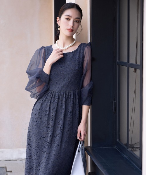DRESS PLUS(ドレスプラス)の「レースとシアー素材を切り替えた大人ドレスワンピース(ドレス・レディース・ブラウン/ブラック/チャコールグレー・XXL/XL/L/M/S)」の16枚目の写真