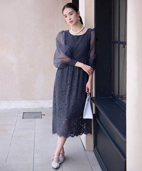 DRESS PLUS(ドレスプラス)の「レースとシアー素材を切り替えた大人ドレスワンピース(ドレス・レディース・ブラウン/ブラック/チャコールグレー・XXL/XL/L/M/S)」の17枚目の写真