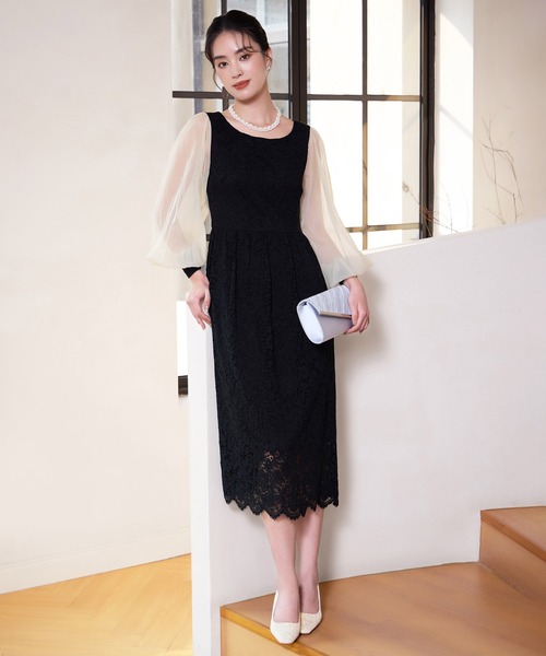 DRESS PLUS(ドレスプラス)の「レースとシアー素材を切り替えた大人ドレスワンピース(ドレス・レディース・ブラウン/ブラック/チャコールグレー・XXL/XL/L/M/S)」の7枚目の写真