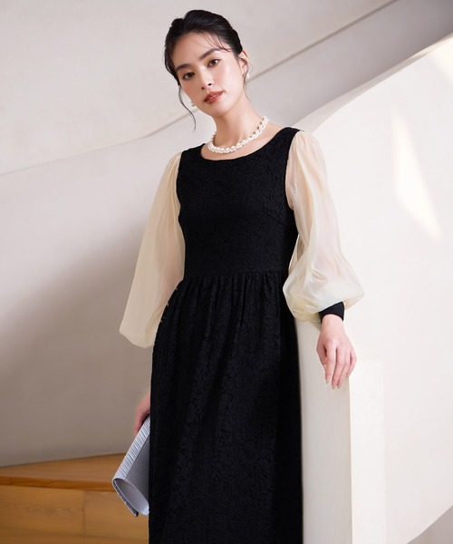 DRESS PLUS(ドレスプラス)の「レースとシアー素材を切り替えた大人ドレスワンピース(ドレス・レディース・ブラウン/ブラック/チャコールグレー・XXL/XL/L/M/S)」の8枚目の写真