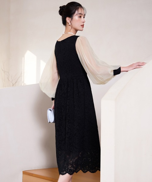 DRESS PLUS(ドレスプラス)の「レースとシアー素材を切り替えた大人ドレスワンピース(ドレス・レディース・ブラウン/ブラック/チャコールグレー・XXL/XL/L/M/S)」の9枚目の写真