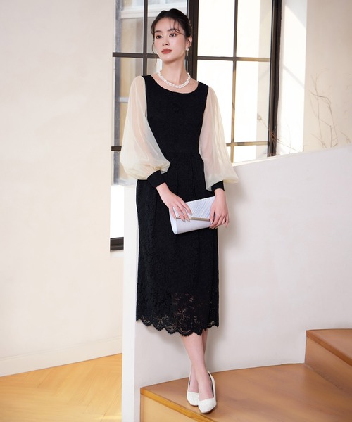 DRESS PLUS(ドレスプラス)の「レースとシアー素材を切り替えた大人ドレスワンピース(ドレス・レディース・ブラウン/ブラック/チャコールグレー・XXL/XL/L/M/S)」の10枚目の写真