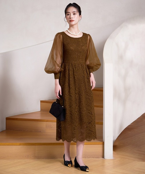 DRESS PLUS(ドレスプラス)の「レースとシアー素材を切り替えた大人ドレスワンピース(ドレス・レディース・ブラウン/ブラック/チャコールグレー・XXL/XL/L/M/S)」の18枚目の写真