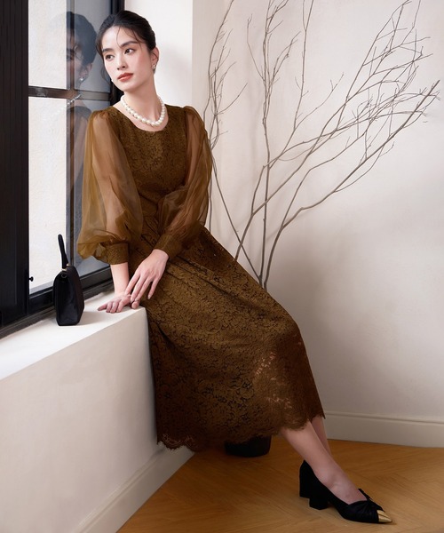 DRESS PLUS(ドレスプラス)の「レースとシアー素材を切り替えた大人ドレスワンピース(ドレス・レディース・ブラウン/ブラック/チャコールグレー・XXL/XL/L/M/S)」の19枚目の写真