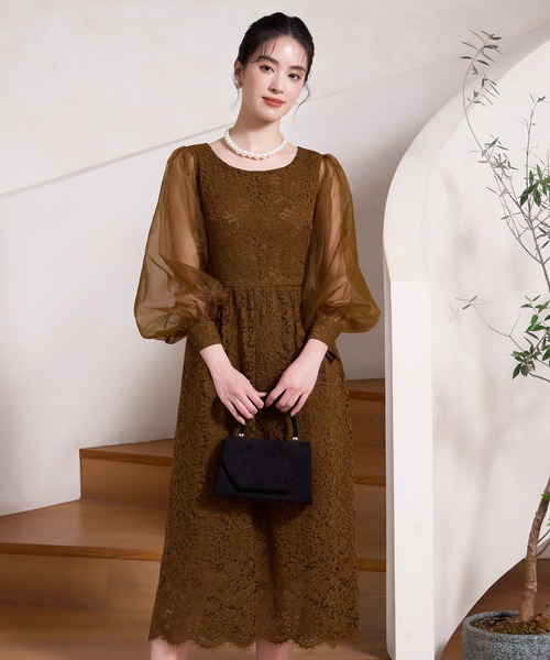 DRESS PLUS(ドレスプラス)の「レースとシアー素材を切り替えた大人ドレスワンピース(ドレス・レディース・ブラウン/ブラック/チャコールグレー・XXL/XL/L/M/S)」の20枚目の写真