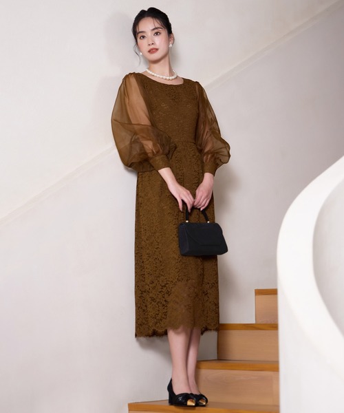 DRESS PLUS(ドレスプラス)の「レースとシアー素材を切り替えた大人ドレスワンピース(ドレス・レディース・ブラウン/ブラック/チャコールグレー・XXL/XL/L/M/S)」の21枚目の写真