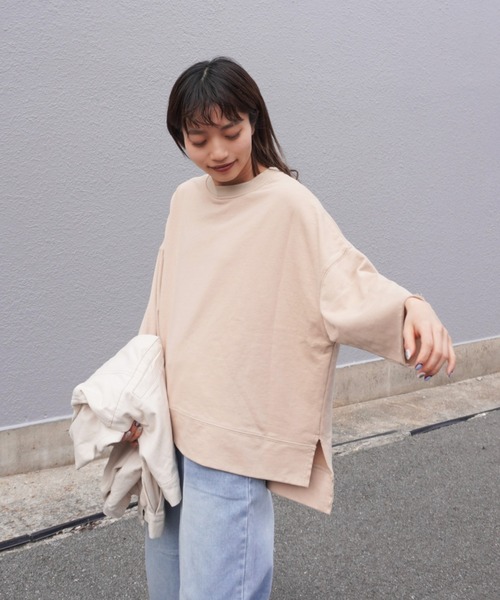 gossara(ゴサラ)の「【着回し力抜群】7分袖裏毛ワイドプルオーバー(Tシャツ/カットソー・レディース・ブラック/オートミール/ベージュ・FREE)」の1枚目の写真