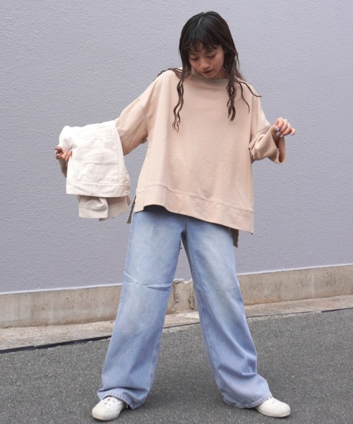 gossara(ゴサラ)の「【着回し力抜群】7分袖裏毛ワイドプルオーバー(Tシャツ/カットソー・レディース・ブラック/オートミール/ベージュ・FREE)」の5枚目の写真