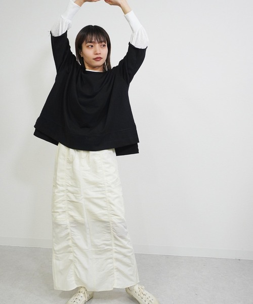 gossara(ゴサラ)の「【着回し力抜群】7分袖裏毛ワイドプルオーバー(Tシャツ/カットソー・レディース・ブラック/オートミール/ベージュ・FREE)」の7枚目の写真