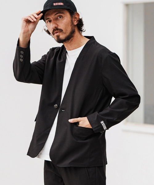 felkod(フィルコッド)の「mj10565- Light Oxford Collarless Jacket ノーカラージャケット(ノーカラージャケット・メンズ・ネイビー/ブラック・L/M/S)」の1枚目の写真