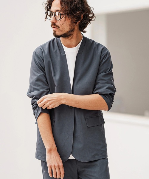 felkod(フィルコッド)の「mj10565- Light Oxford Collarless Jacket ノーカラージャケット(ノーカラージャケット・メンズ・ネイビー/ブラック・L/M/S)」の3枚目の写真