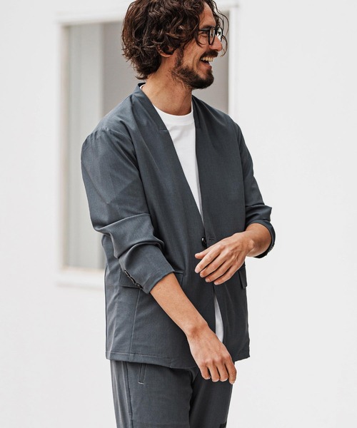 felkod(フィルコッド)の「mj10565- Light Oxford Collarless Jacket ノーカラージャケット(ノーカラージャケット・メンズ・ネイビー/ブラック・L/M/S)」の4枚目の写真